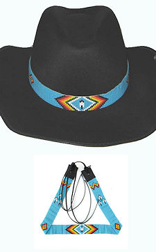 Feather Geometric  Hand Beaded Hat Band or Belt